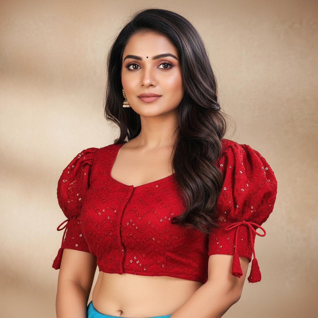 Georgette Short Sleeve Embroidered Blouse For Women