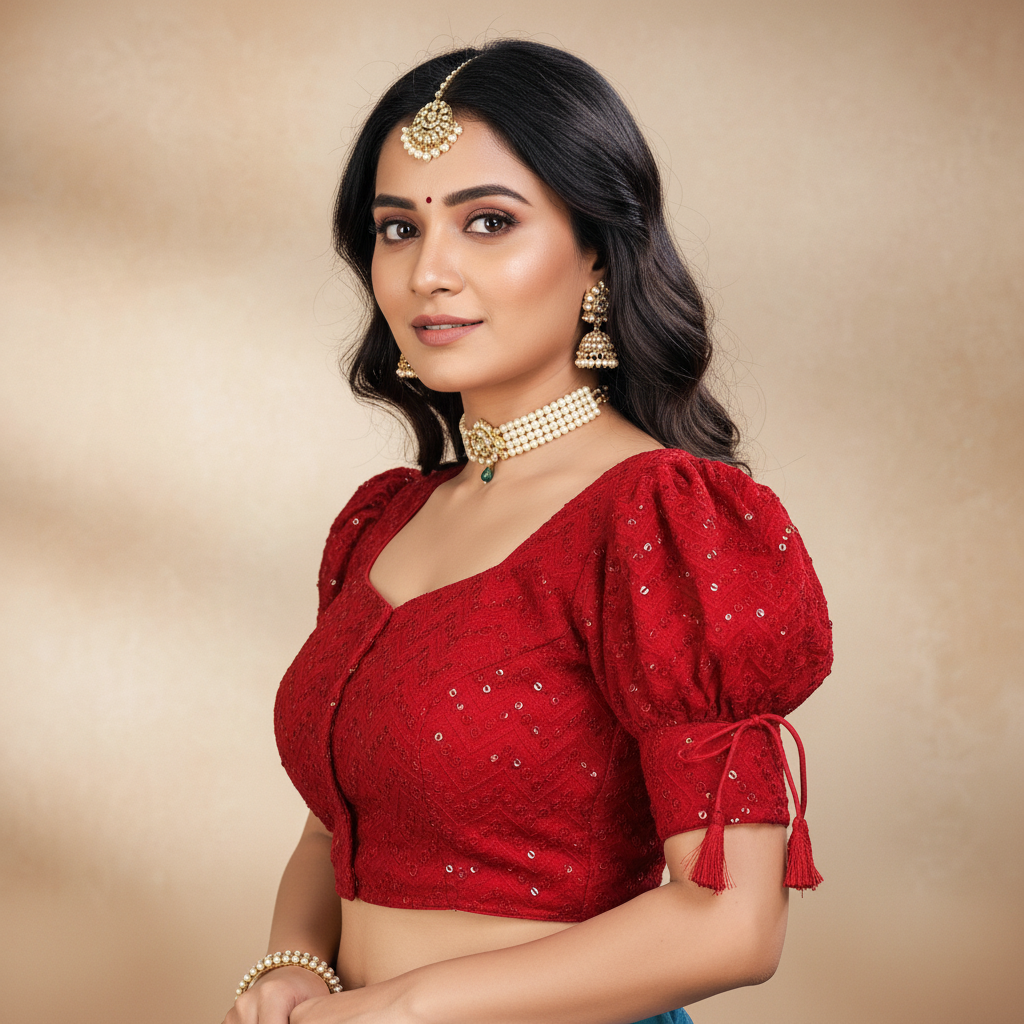 Georgette Short Sleeve Embroidered Blouse For Women